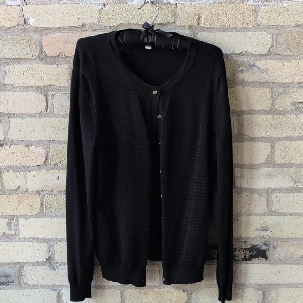 Charter Club Black Button-Up Cardigan